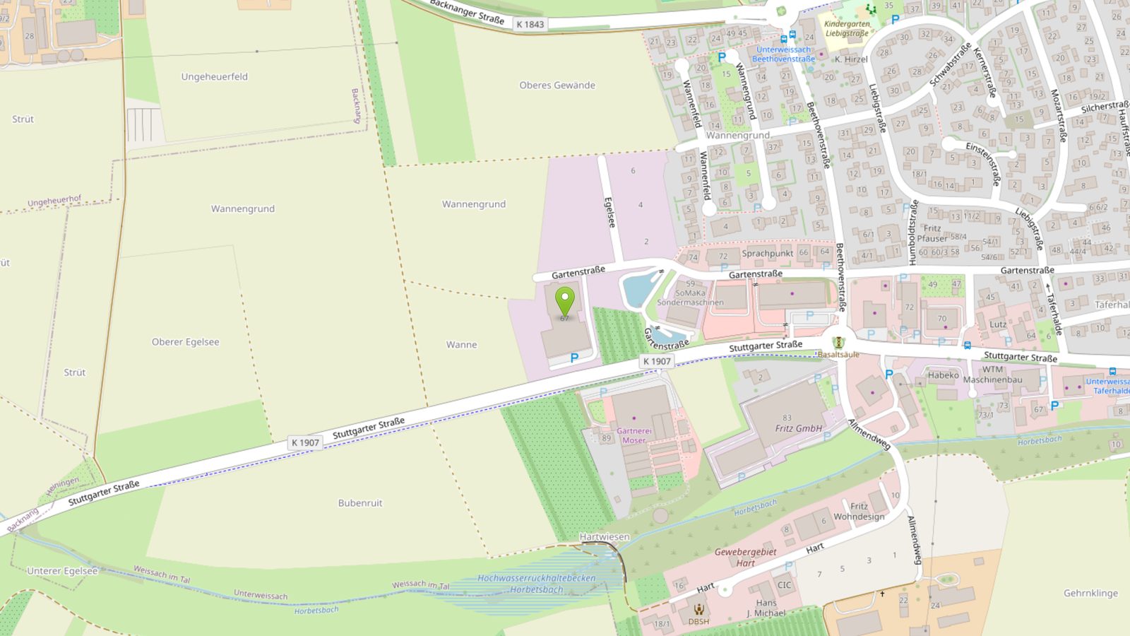 Karte: Gartenstraße 67, 71554 Weissach im Tal